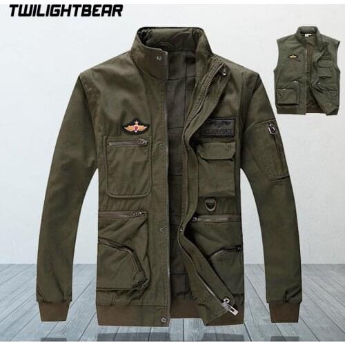 Military Mens Bomber Jacket Detachable Sleeves Male Pure Cotton Pilots Jacket Men Tooling Outwear Brand Clothing BF7717