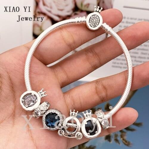XIAOYI jewelry 2019 100% s925 11 new winter blue gem pumpkin car crown O bracelet original original female lovely party