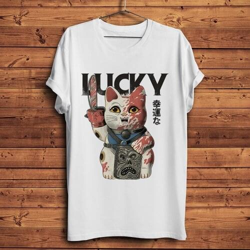 Japan Fortune Cat unlucky evil neko funny t shirt men summer new white casual homme tshirt unisex streetwear tee