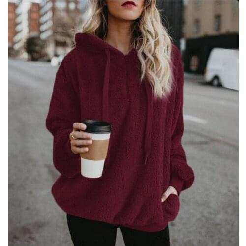 Womens hoodies long-sleeved hooded solid color womens hoody casual outwear velvet Sweatshirts female streetwear soft top