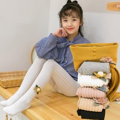 Baby Girls winter High waist Tights Toddler Kids cute Flower Pattern pantyhose Cotton Warm striped autumn Tights For child girls