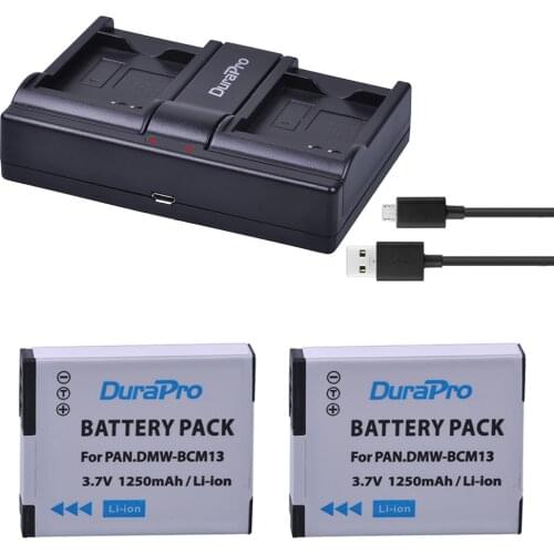 2pcs 1250mAH DMW-BCM13 DMW BCM13 P Battery + Dual Charger for Panasonic Lumix ZS27 ZS30 ZS35 DMC-ZS40/ZS50 FT5 LZ40 TZ41 TZ55