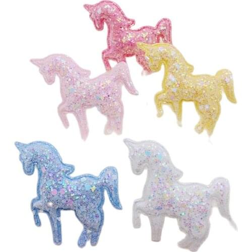 30Pcs 5.5*6CM Glitter Unicorn Applique For DIY Clothes Shoes Hat Headwear Clips Crafts Decor Patches