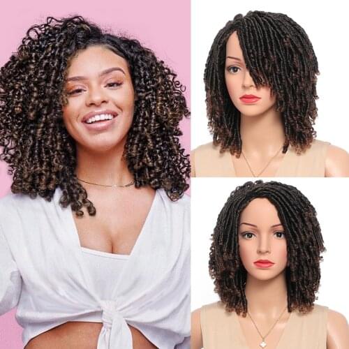 Beaudestiny 10" Short Brown Synthetic Wigs For Women Faux locs Afro Kinky Curly Braiding Hair With Bangs Crochet Twist Hair Wigs