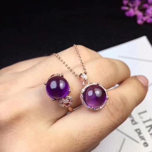 Free Shipping Natural Amethyst jewelry set Natural Real Amethyst 925 sterling silver 1pc pendant,1pc ring