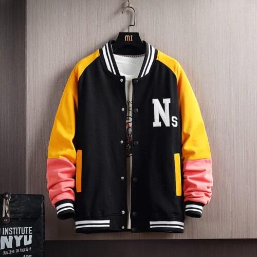 Mens Baseball Jacket Uniform Embroidery Patchwork Color Casual Mens Coat Harajuku Style Fashion Streetwear Male Bomber Jacket