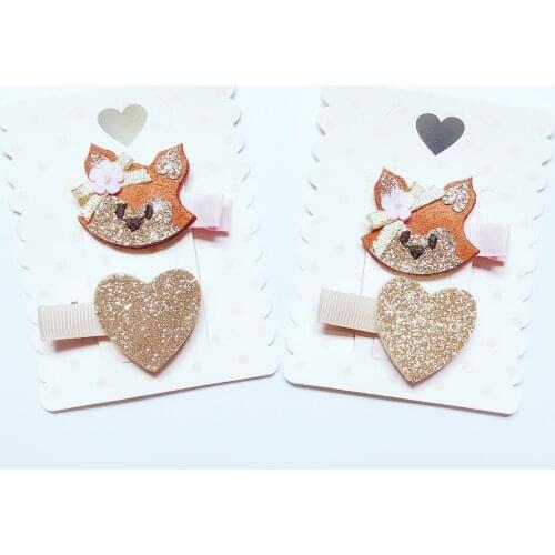 Boutique ins 5Sets Fashion Glitter Floral Fox Hairpins Solid Gold Heart Animal Hair Clips Princess Headwear Hair Accessories