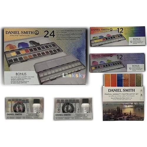 Daniel Smith Extra Fine Watercolor Half Pan Set,12,24 Colors with Bonus Empty Half Pans In Metal Box ,Professional art supplies