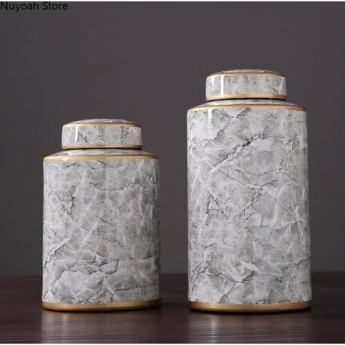 European Classical Marble Pattern Ceramic Storage Jar Vase Ornaments Geometric Desktop Ornaments Home Decoration Modern Crafts