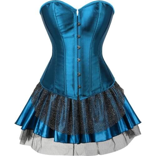 Gothic Corset Skirt Steampunk Tight Lace Bustiers Satin Boned Cosplay Peacock Feather Party Dresses Korsage Sexy for Women