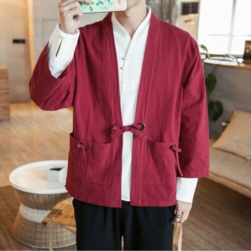 Hanfu Men Casual Shirt Tang Suit Retro Stand Collar Top Cotton Linen Long Sleeve Chinese Traditional Shirts Men Streetwear 30027