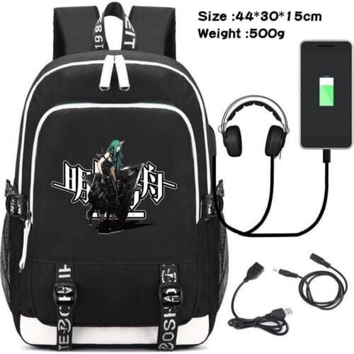 Game Arknights Canvas USB Charging Backpack Headphone Student Zipper Schoolbag Teenager Travel Laptop Bag Casual Unisex Packsack