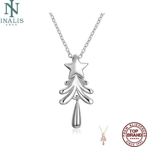 INALIS Geometric Christmas Tree Shape Pendant Necklaces For Women White And Rose Gold Necklace Anniversary Fashion Jewelry