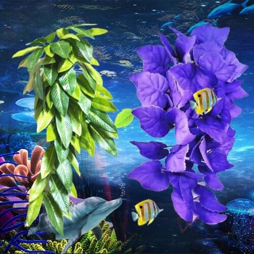 Aquarium Artificial Water Grass Plant Hanging Leaves Vine Rattan Fish Tank Decor