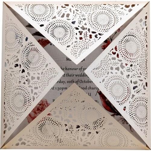 25Pcs Square Wedding Invitations With Pearl Paper Material Laser Cut Greeting Card Invitation For Christening Party Supplies