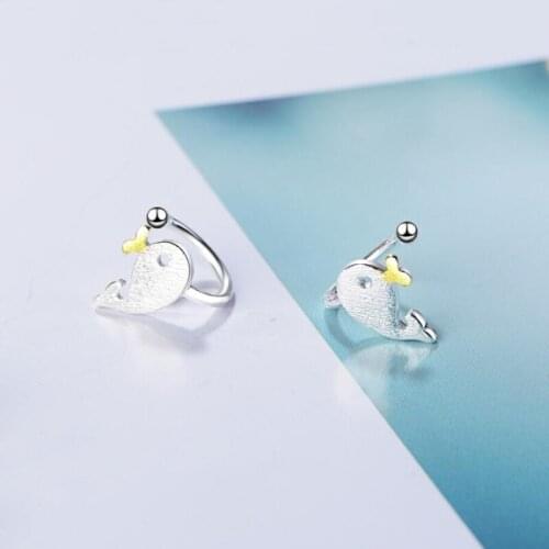 Sole Memory Small Whale Ear Clips Brushed Short 925 Sterling Silver Temperament Female Dangle Earrings SEA395
