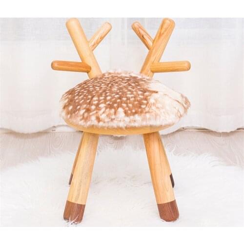 Nordic Animal Design Soft Cushion Mini Ottoman Stool Change Shoes Stool Solid Wood Creative Deer Chairs Children Holiday Gifts