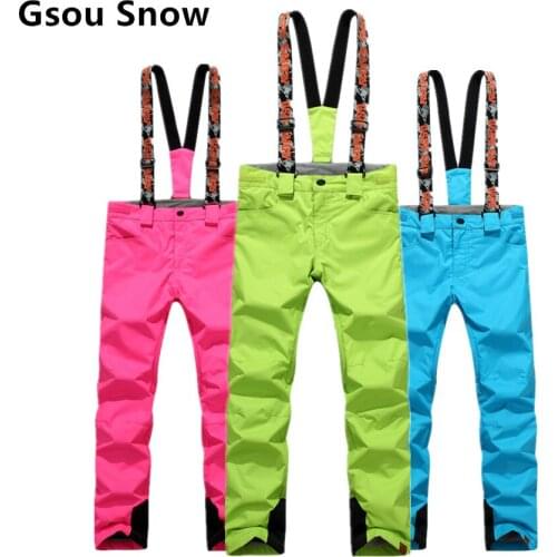 Bibs Women Snowboarding Pants Ski Trousers Waterproof Snow Pant outdoor Riding Hiking Black Red Blue Pink Purple Gsou Snow