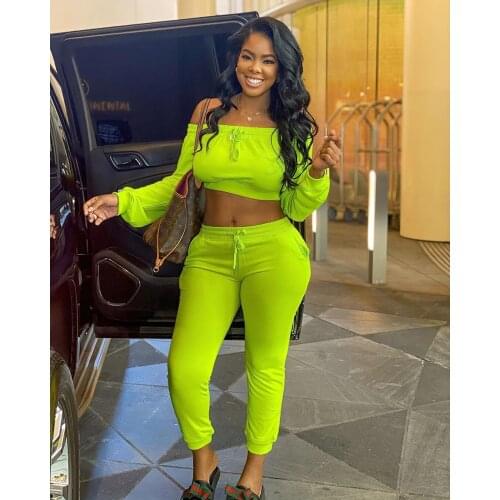 Ueteey New Two-piece Casual Solid Slash Neck Design Two-piece Pant Set