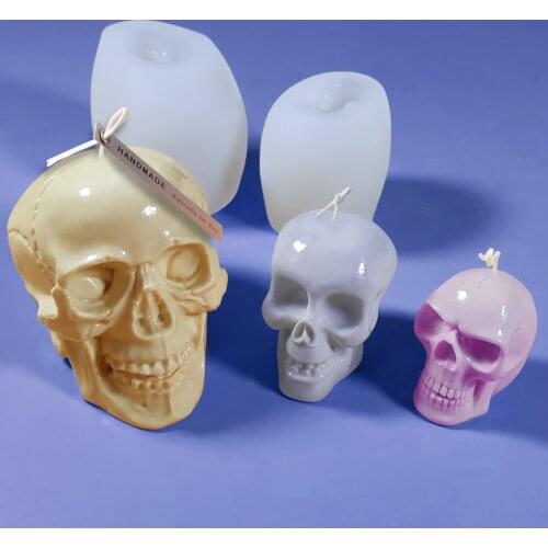 3D Skeleton Head Skull Silicone Mold Ice Cube Tray Handmade Soap Candle Aromatherapy Mould Cake Pastry Baking Decoration Tools