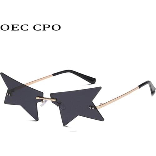 OEC CPO Fashion Punk Rimless Sunglasses Women Brand Designer Colorful Clear Color Sunglasses Men Unique Cat Eye Sun Glasses O734