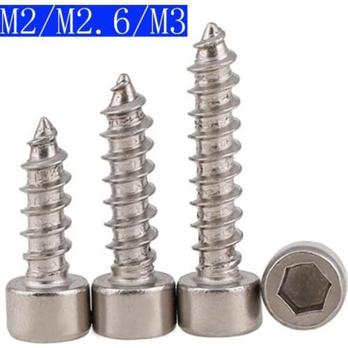 M2 M2.6 M3 304 Stainless Steel Allen Hex Socket Cap Head Self Tapping Screws Self-tapping 2mm 2.6mm 3mm new