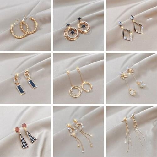 925 Silver Needle Earrings for Women Oversize 5-8cm Triangle Sunflower Design Rhombus Inlay Rhinestone Five-pointed Star Earring