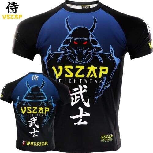 Vszap Fighting Sports Elastic Brazilian Jesus Short Sleeve T-shirt Mens MMA Fighting Training Muay Thai Boxing