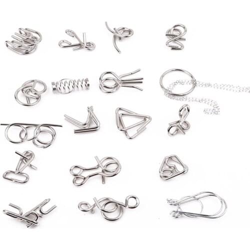 Unique 18PCS/Set Montessori Materials Metal Wire Puzzle IQ Mind Brain Teaser Puzzles Game For Adults And Kids Eeducational Toy