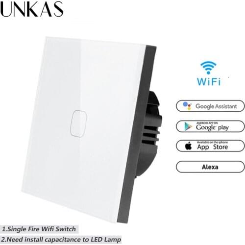 UNKAS EU Standard 1 Gang Amazon Alexa Voice Control Tuya/Smart Life/ewelink WiFi smart switch Touch Switch for Google Home
