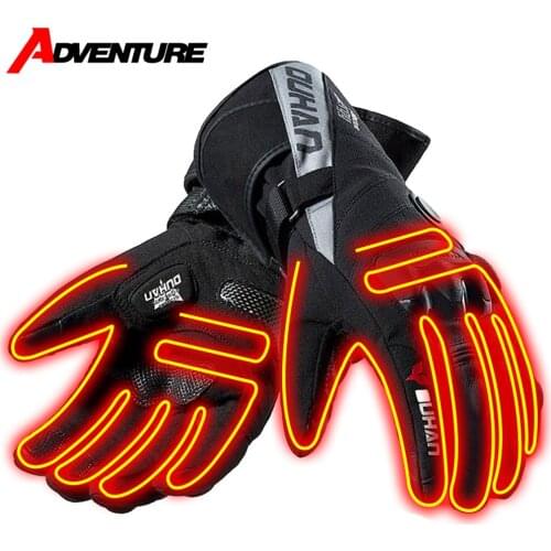 DUHAN Heated Gloves Battery Powered Waterproof Gloves Winter Thermal Motorcycle Heating Gloves Riding Guantes Moto Touch Screen