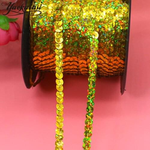 YACKALASI 90 Yards/Lot Sequined Strings Roll Sequins Line Hologram Gold Silver Braid Lace 6mm Paillette about 90 Yards One Roll