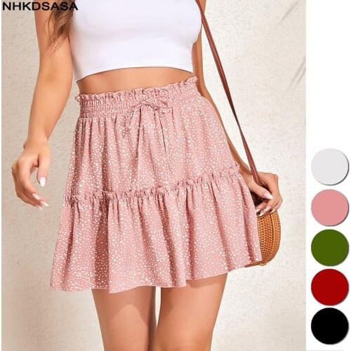 NHKDSASA Womens Mini Skirt Lady Trendy Y2K Summer Beachwear High-Waist Harajuku Skirts Fashion Pleated Spot Print Skirts 2021