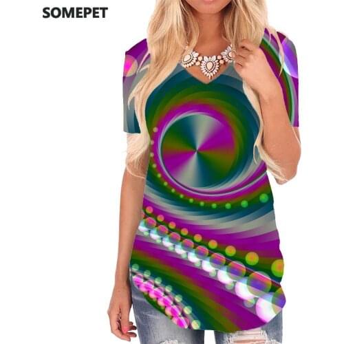 SOMEPET Psychedelic T-shirt women Colorful Shirt Print Dizziness T-shirts 3d Abstract V-neck Tshirt Womens Clothing Punk Rock
