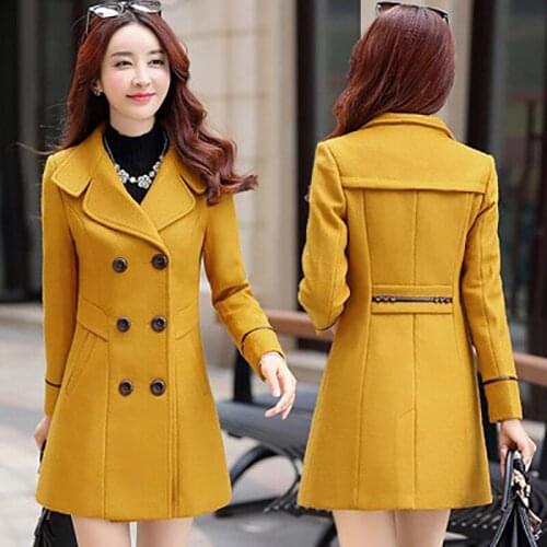 Women Wool Blend Warm Long Coat Autumn Winter Plus Size Female Slim Fit Lapel Woolen Overcoat Cashmere Outerwear M-3XL 6211619