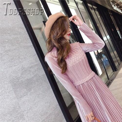 2019 Patchwork Fake Two Pieces Women Dress Autumn Winter Korean Temperament Female Dresses