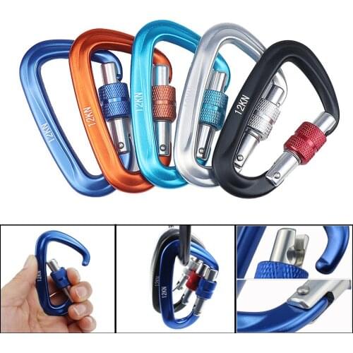 12KN Aluminum Alloy Screw Locking D Carabiner Clip Hook Keychain Camping Outdoor Safety Master Screw Lock Buckle Equipment