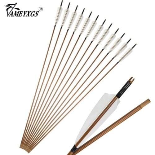 12pcs Archery Bamboo Arrow 32inch Bamboo Shaft With Shield Shape Turkey Feathers Hunting Bow And Arrow Shooting Accessories