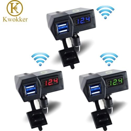 12V 3.1A Motorcycle Dual USB Voltmeter Charger Cigarette Lighter with Bluetooth Handlebar Clamp 15W USB Charger With LED Display