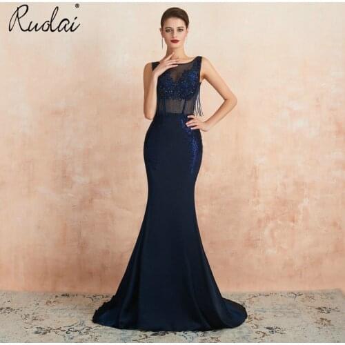 2019 Newest Luxury Mermaid Evening Dress Long Women Beading Court Train Formal Party Dresses vestidos de fiesta de noche