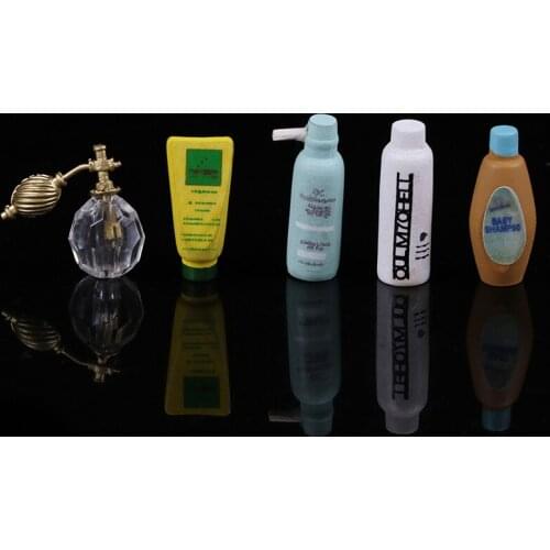 5Pcs/Set 1:12 Dollhouse furniture bathroom perfume shampoo bath gel set