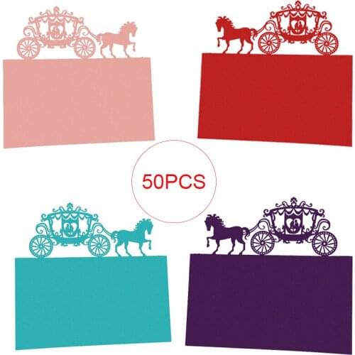 50pcs Carriage Bride Groom Laser Cut Baby Shower Birthday Party Table Name Place Cards Wedding Invitations Table Name Card Party
