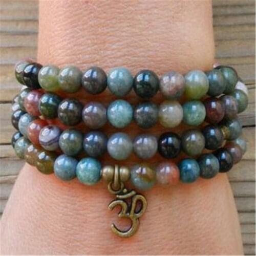 6mm Natural Indian Agate 108 Beads Handmade Tassel Necklace Unisex Lucky Wrist