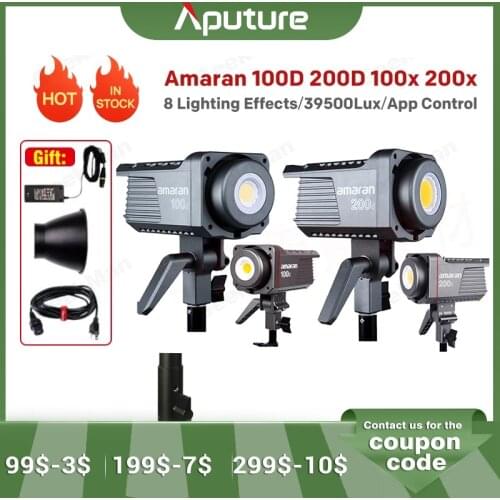 Aputure Amaran 100D 200D 100x 200x 5600K LED Video Light CRI95+TLCI96+Bluetooth App Control 8 Lighting Effect DC/AC Power Supply