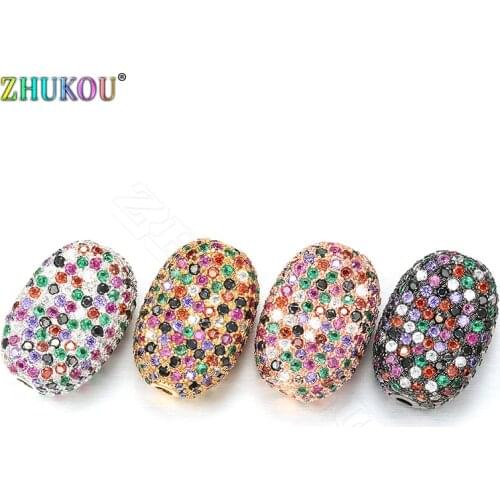 ZHUKOU 13x19mm Oval Beads for Necklace Jewelry Making High Quality Brass Cubic Zirconia Beads for Jewelry Accessories VZ193