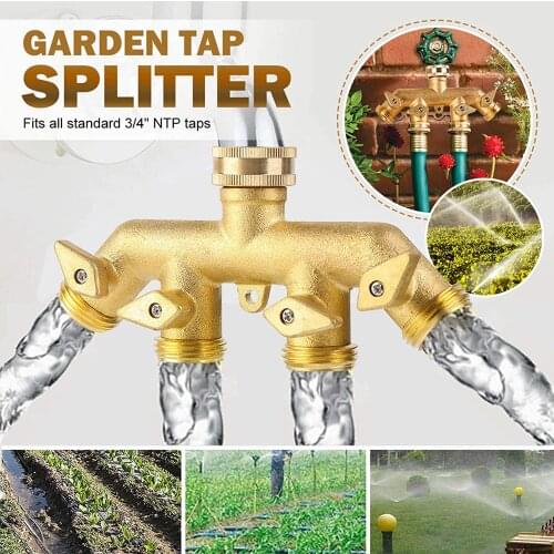 Fast Shipping 1PCS 4-Way Brass Plastic Garden Hose Splitter Y-Type Watering Connector Distributor For Outdoor Tap and Faucet
