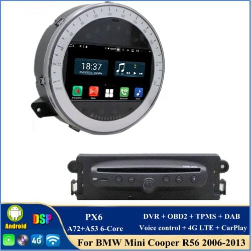 CarPlay & Android Auto DSP PX6 Android 10 Car DVD Player for BMW Mini Cooper R56 2006-2013 Stereo Radio GPS Bluetooth 5.0 WIFI