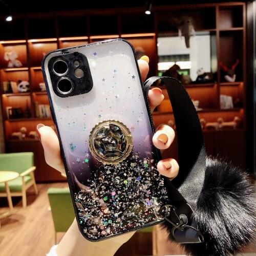 Bling Glitter Star Phone Case For iPhone 12 mini pro max 11 XS XR X 8 7 6 Plus Hand Chain Celphone Cover Funda for 11 Promax