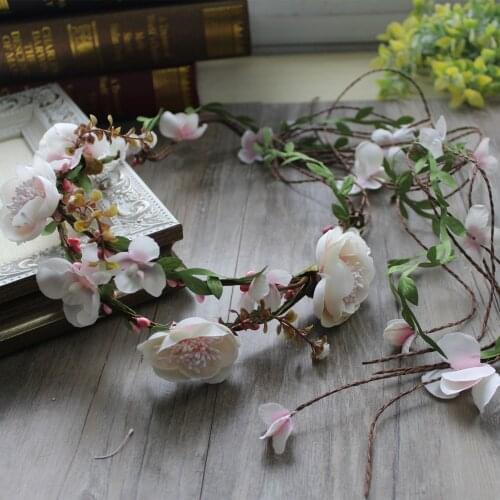 Girls Princess Flower Crown Rattan Adjustable Garland Hairband Holiday Wreath Bridesmaid Hair Accessories for Outdoor Wedding