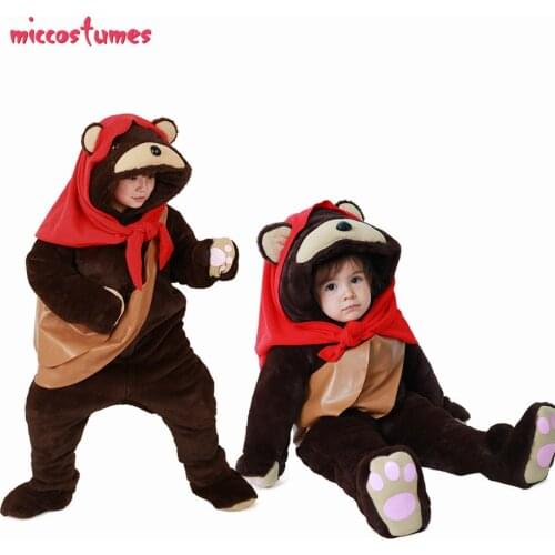 Kids Ewok Bear Costume Mascot with Scarf One-piece Suit for Halloween